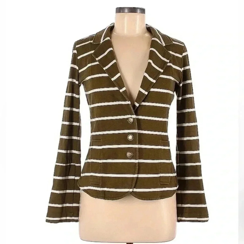 Hurley Y2K Retro Olive Green Brown Striped Button Up Blazer Jacket Size Small S